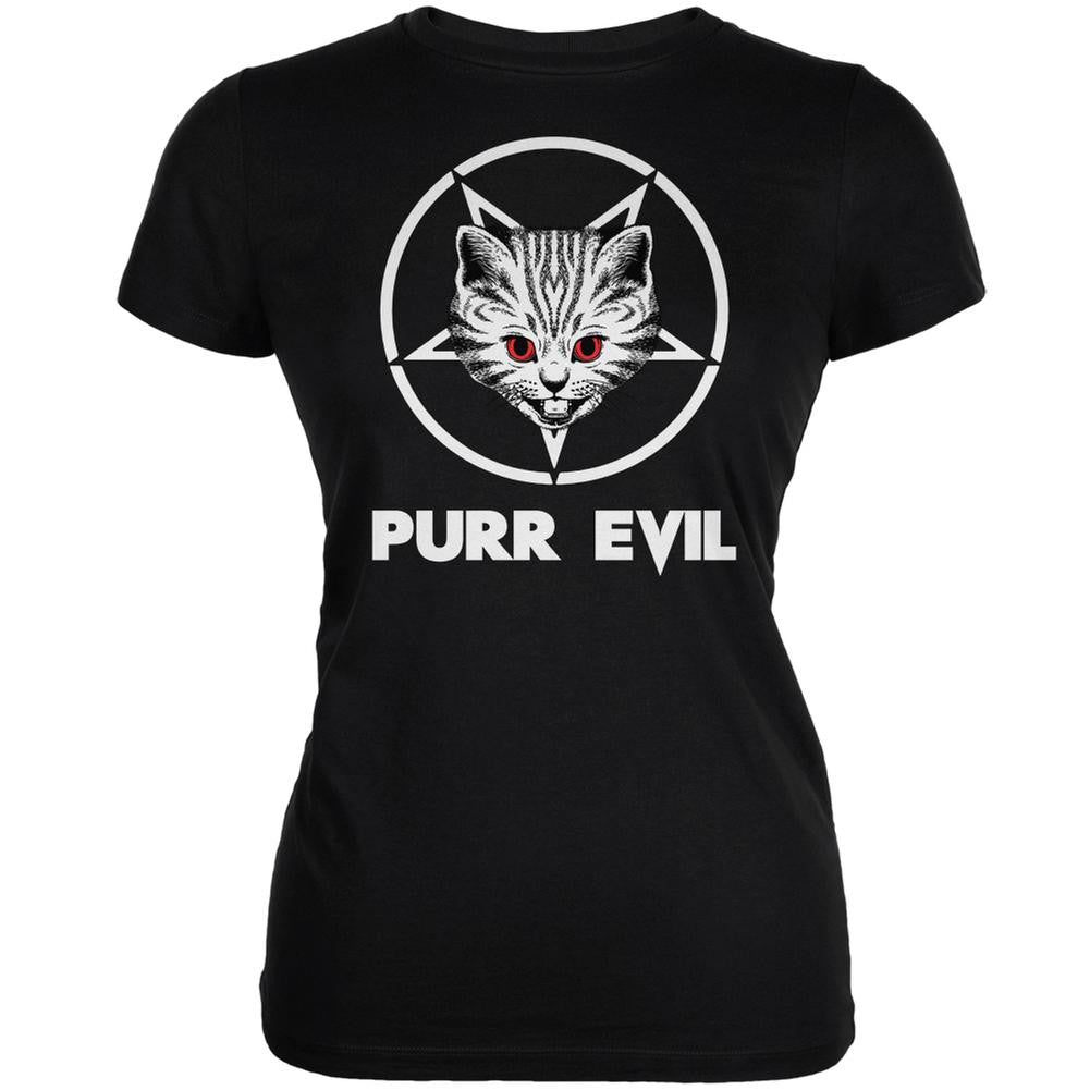 Purr Evil Black Juniors Soft T-Shirt Juniors T-Shirts Old Glory 2XL Black 