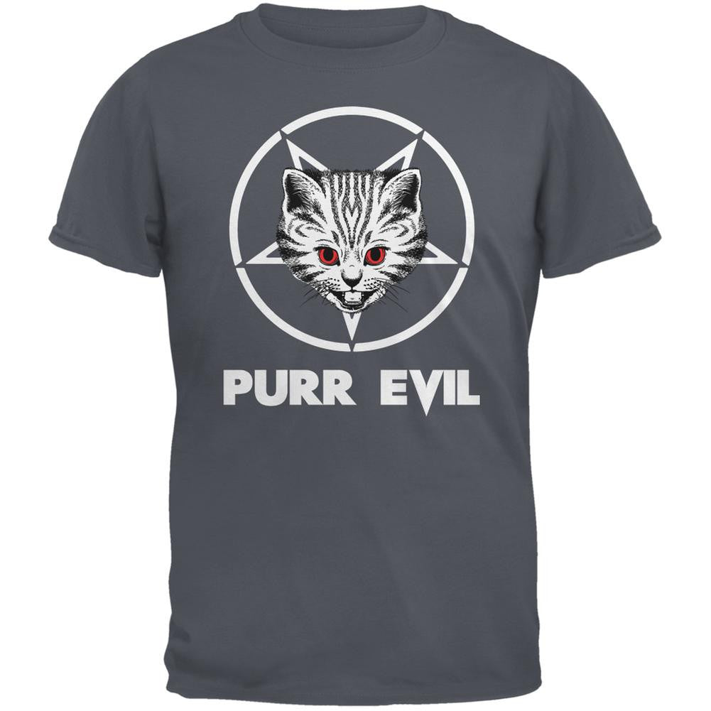 Purr Evil Charcoal Grey Adult T-Shirt Men's T-Shirts Old Glory 2XL Grey 