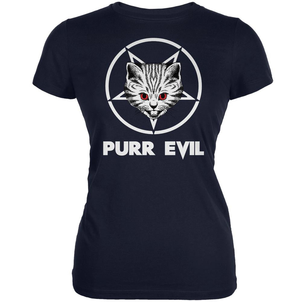 Purr Evil Navy Juniors Soft T-Shirt Juniors T-Shirts Old Glory 2XL Blue 