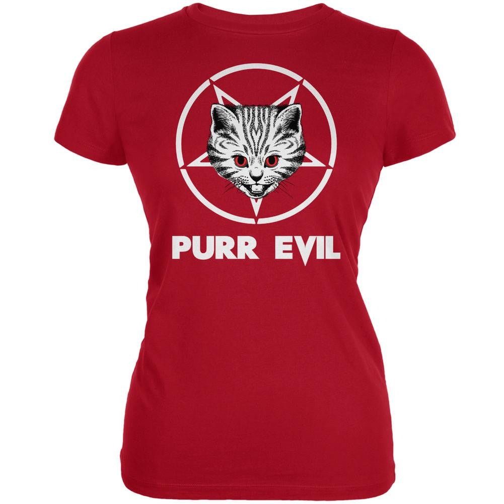 Purr Evil Red Juniors Soft T-Shirt Juniors T-Shirts Old Glory 2XL Red 