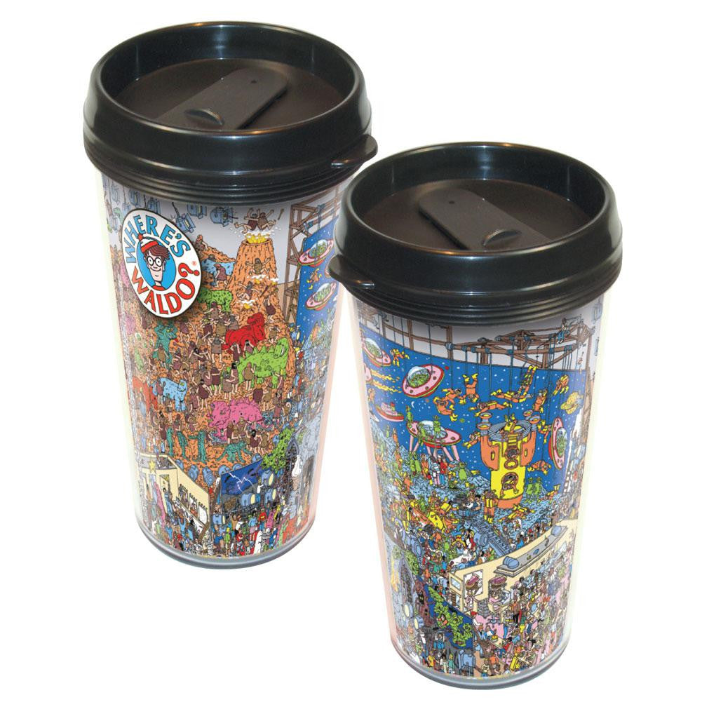 Wheres Waldo - Dinosaur and Spaceman Travel Mug Travel Mugs Old Glory OS Multi 