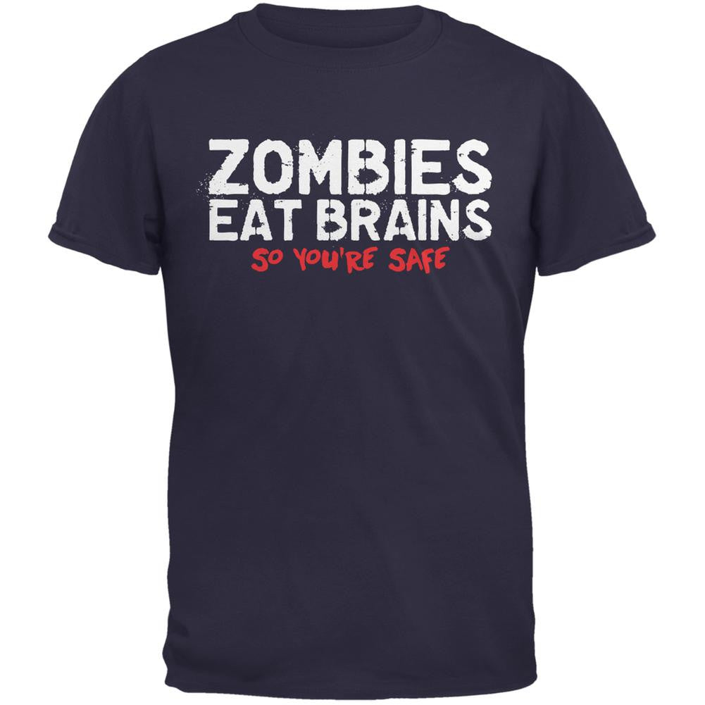 Zombies Eat Brains So You're Safe Navy Adult T-Shirt Men's T-Shirts Old Glory 2XL Blue 