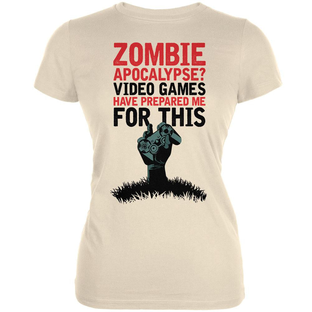 Zombie Apocalypse? Video Games Have Prepared Me Cream Juniors Soft T-Shirt Juniors T-Shirts Old Glory 2XL Off-White 