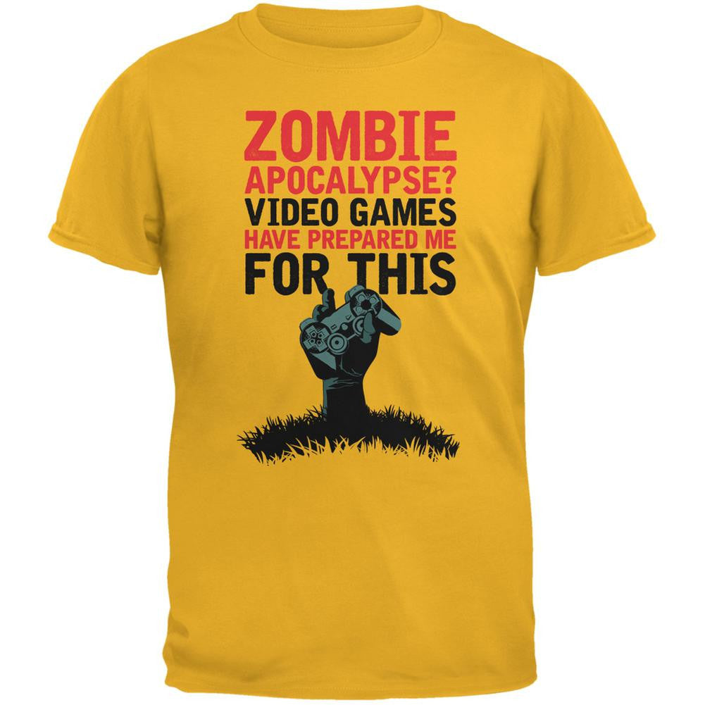 Zombie Apocalypse? Video Games Have Prepared Me Gold Adult T-Shirt Men's T-Shirts Old Glory 2XL Yellow 