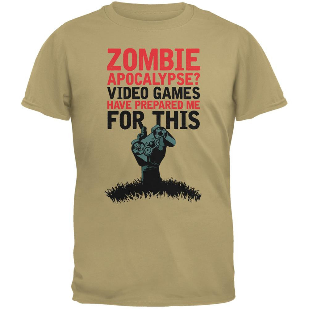 Zombie Apocalypse? Video Games Have Prepared Me Tan Adult T-Shirt Men's T-Shirts Old Glory 2XL Beige 