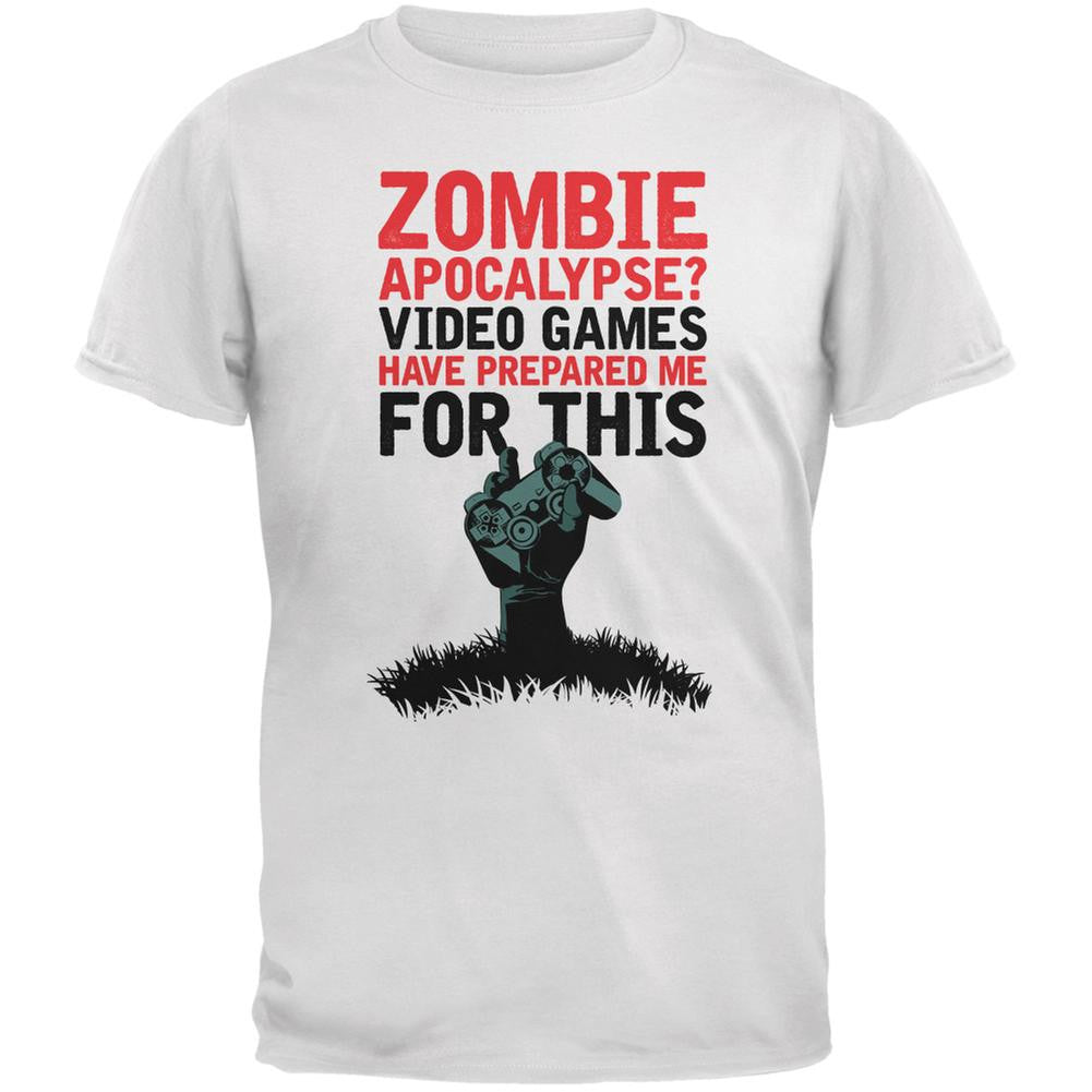 Zombie Apocalypse? Video Games Have Prepared Me White Adult T-Shirt Men's T-Shirts Old Glory 2XL White 