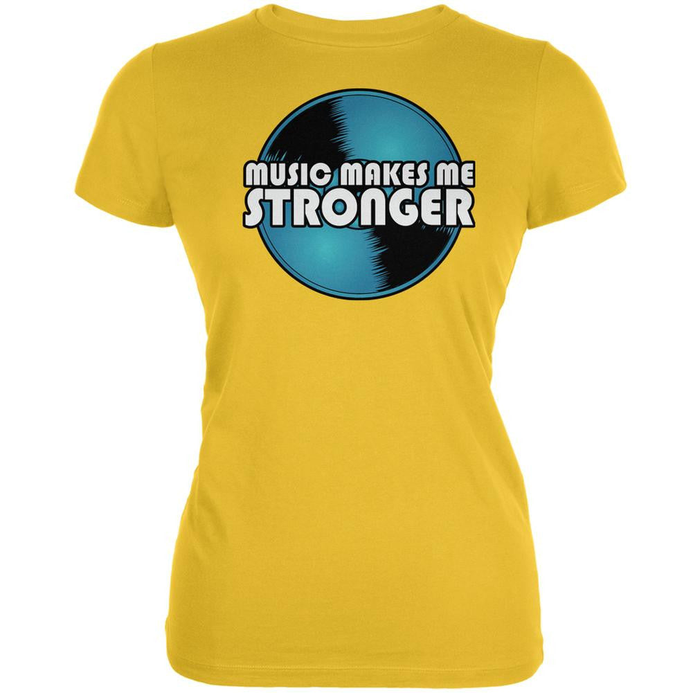 Music Makes Me Stronger Bright Yellow Juniors Soft T-Shirt Juniors T-Shirts Old Glory 2XL Yellow 