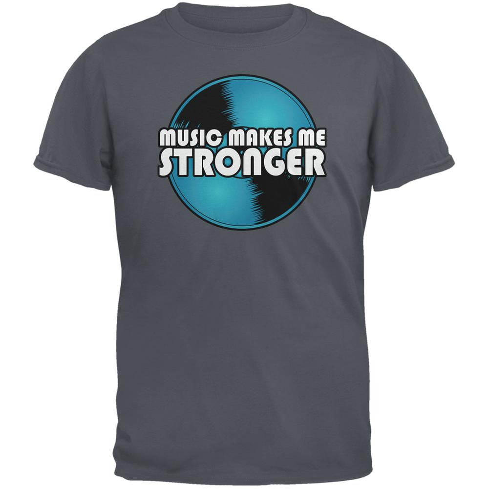 Music Makes Me Stronger Charcoal Grey Adult T-Shirt Men's T-Shirts Old Glory 2XL Grey 