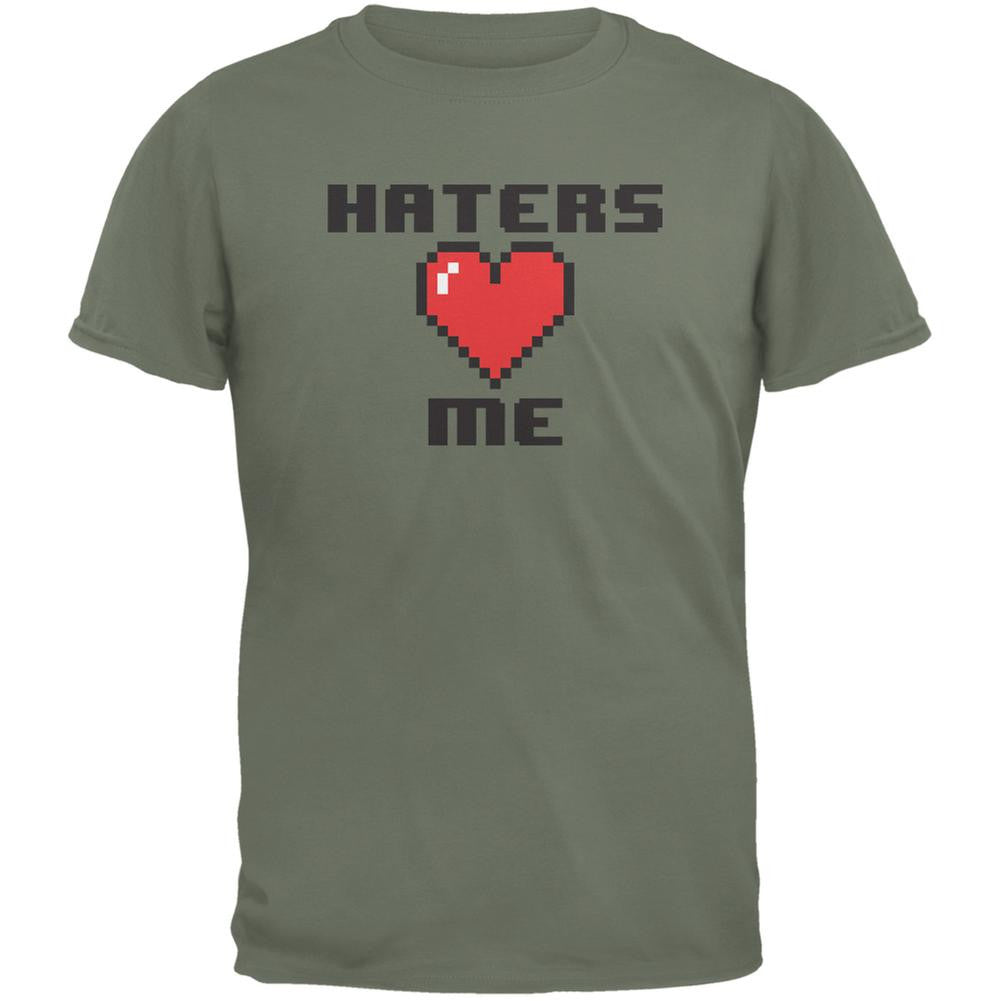 Haters Heart Me 8 Bit Military Green Adult T-Shirt Men's T-Shirts Old Glory 2XL Green 