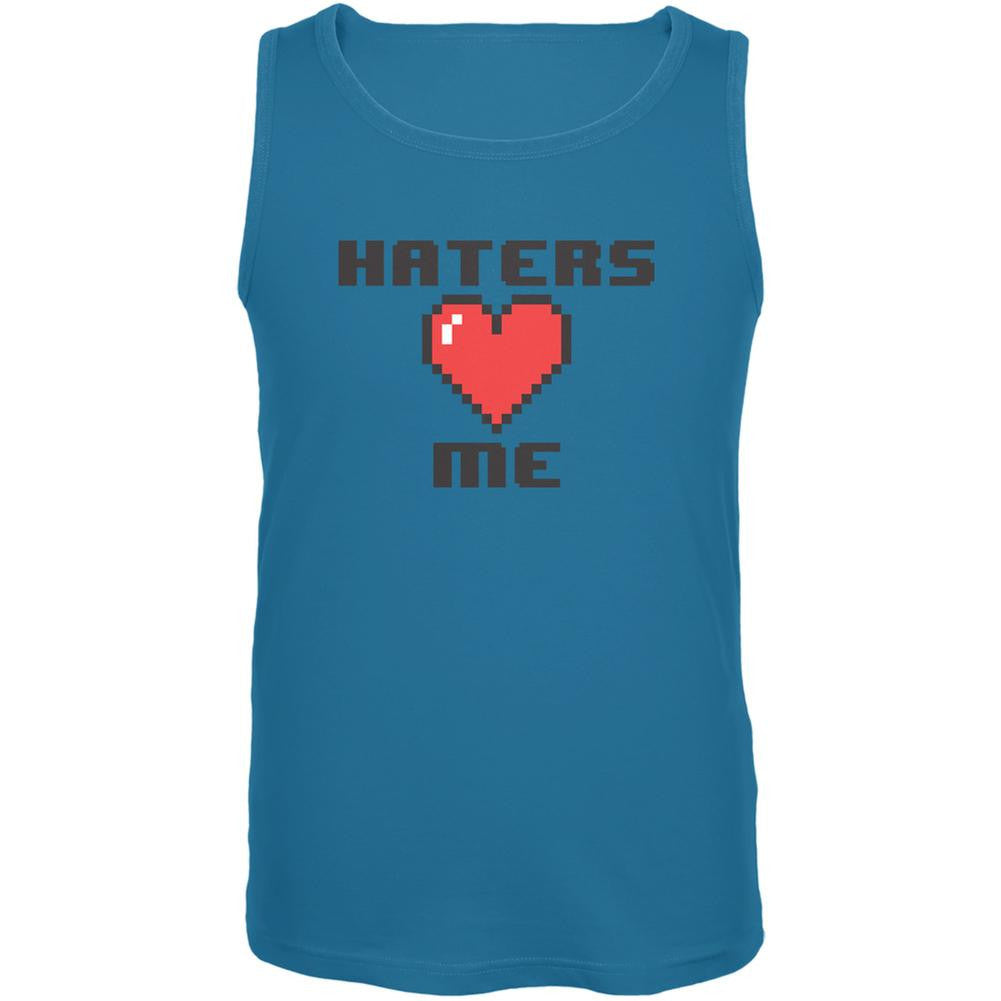 Haters Heart Me 8 Bit Turquoise Adult Tank Top Men's Tank Tops Old Glory LG Blue 