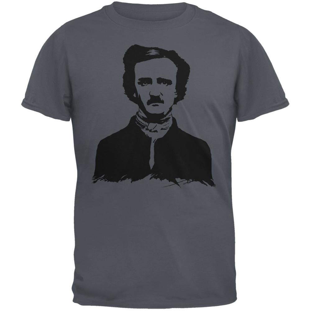 Halloween Edgar Allen Poe Charcoal Grey Adult T-Shirt Men's T-Shirts Old Glory 2XL Grey 