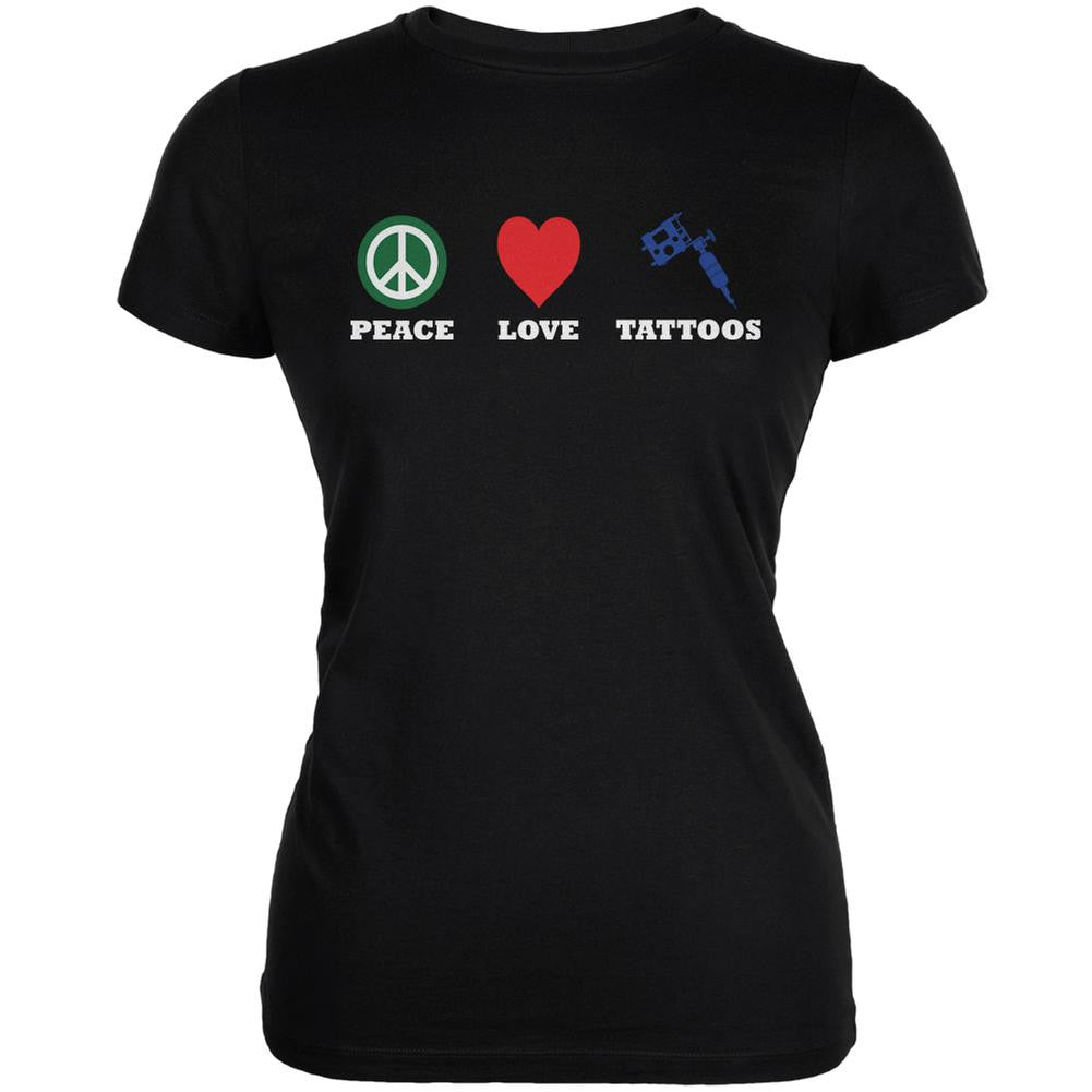 Peace Love Tattoos Black Juniors Soft T-Shirt Juniors T-Shirts Old Glory 2XL Black 