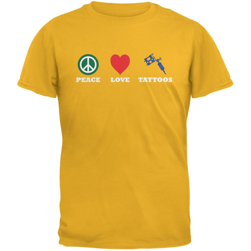 Peace Love Tattoos Gold Adult T-Shirt Men's T-Shirts Old Glory 2XL Yellow 