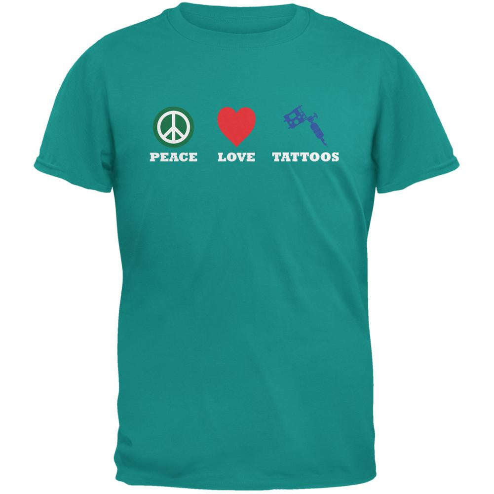 Peace Love Tattoos Jade Green Adult T-Shirt Men's T-Shirts Old Glory 2XL Green 