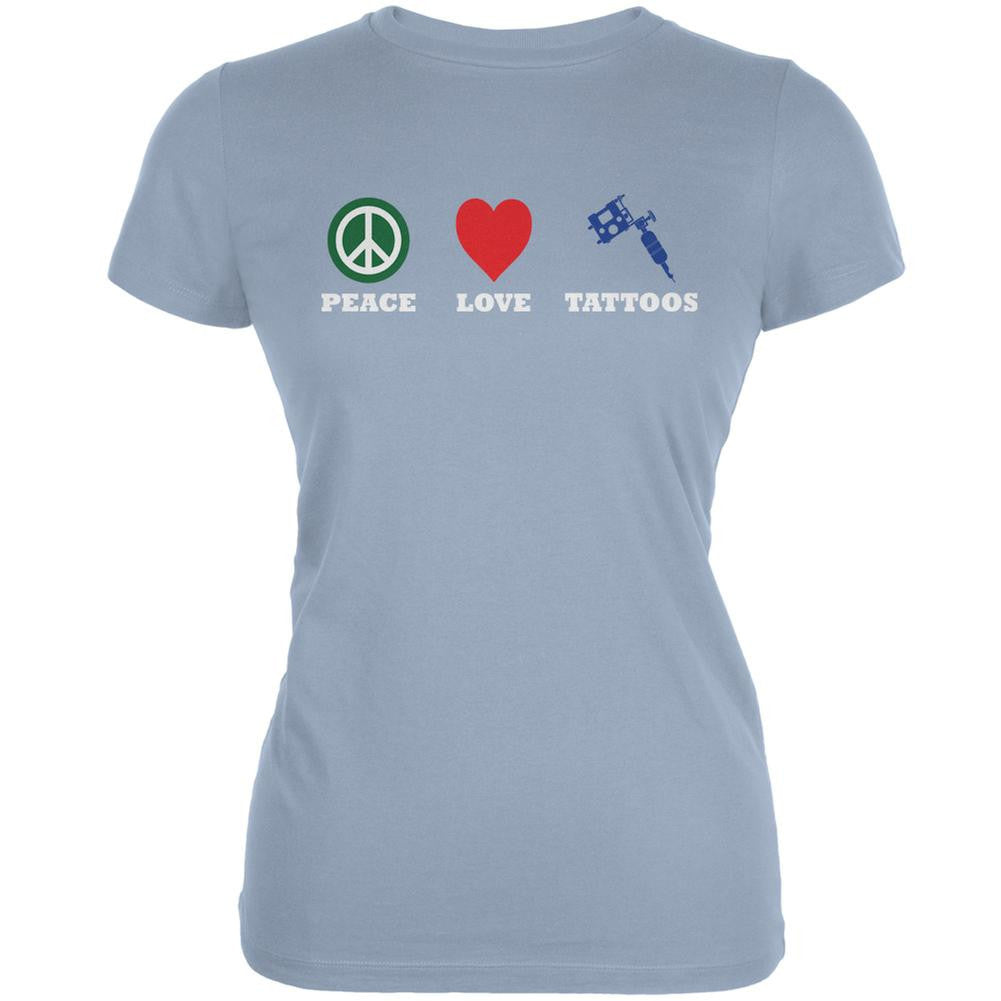 Peace Love Tattoos Light Blue Juniors Soft T-Shirt Juniors T-Shirts Old Glory 2XL Blue 