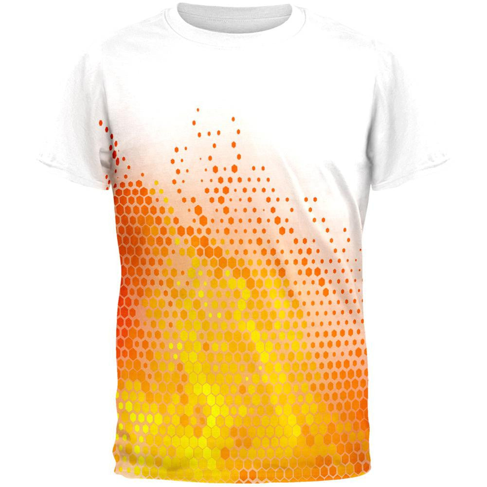 Orange and White Digital Fire All Over Adult T-Shirt Men's T-Shirts Old Glory 2XL Multi 