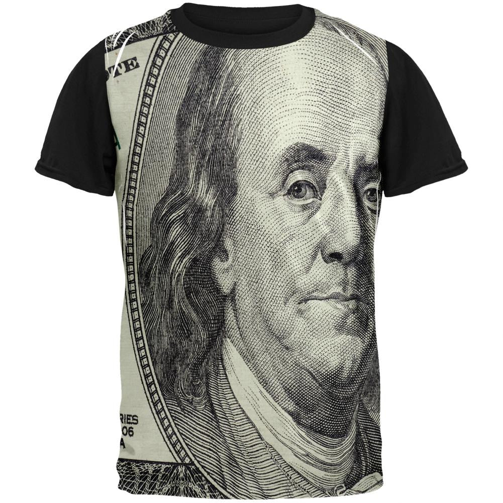 Ben Franklin Hundred Dollar Bill Adult Black Back T-Shirt Men's T-Shirts Old Glory SM Multi 