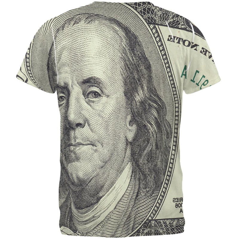 Ben Franklin Hundred Dollar Bill All Over Adult T-Shirt Men's T-Shirts Old Glory   