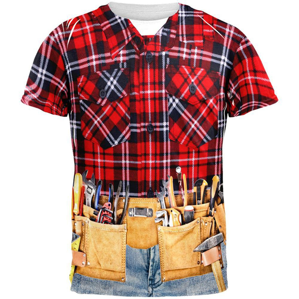 Halloween Flannel Handy Man Costume All Over Adult T-Shirt Men's T-Shirts Old Glory 2XL Multi 