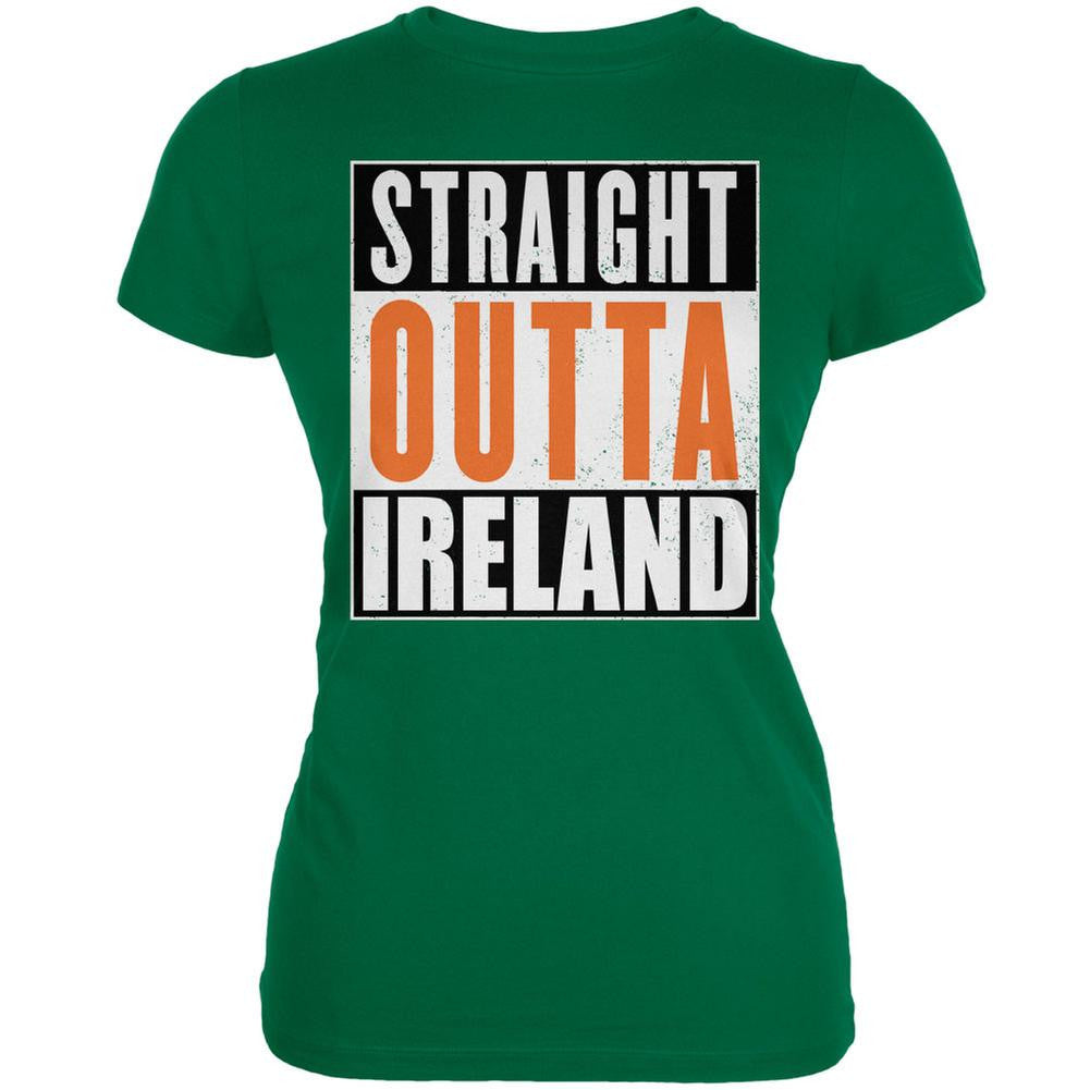 St. Patricks Day - Straight Outta Ireland Kelly Green Juniors Soft T-Shirt Juniors T-Shirts Old Glory 2XL Green 