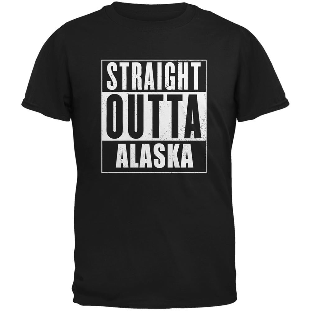 Straight Outta Alaska Black Adult T-Shirt Men's T-Shirts Old Glory 2XL Black 