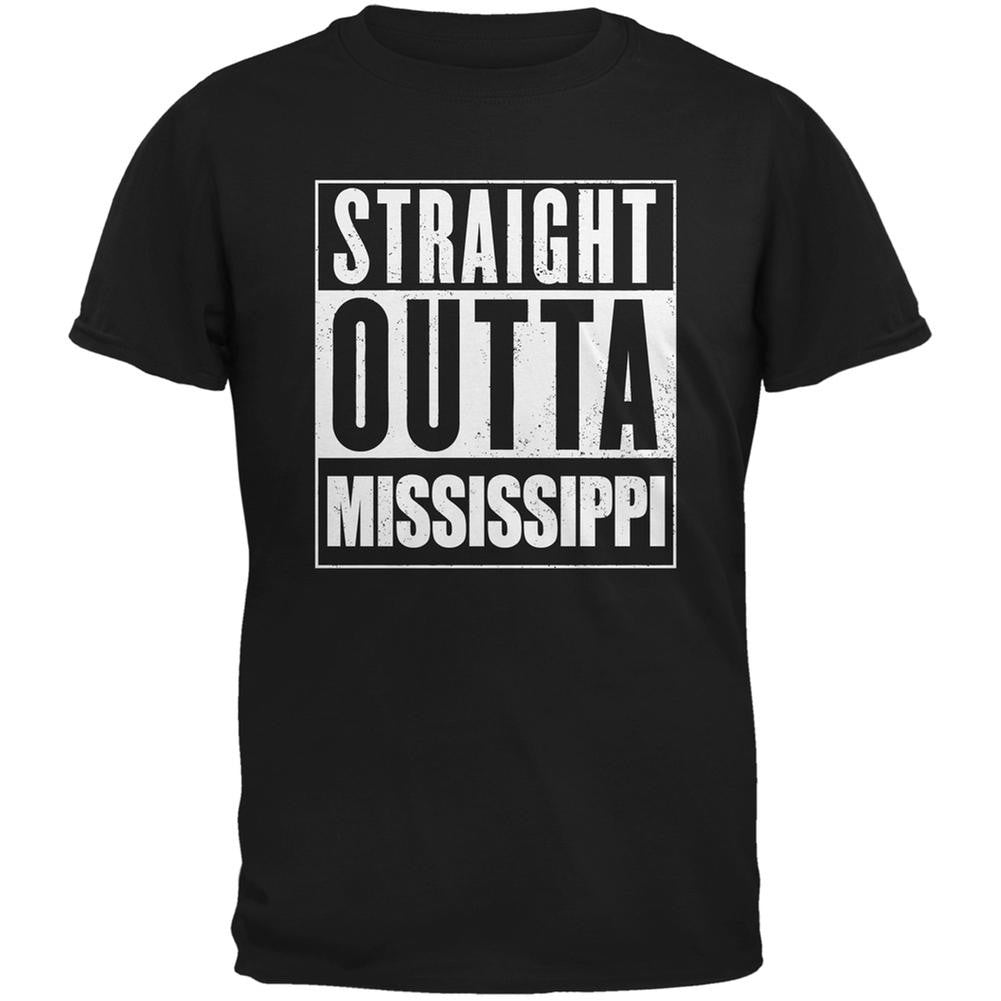 Straight Outta Mississippi Black Adult T-Shirt Men's T-Shirts Old Glory 2XL Black 