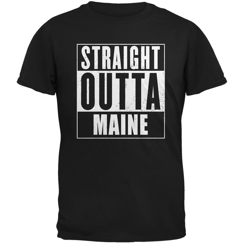 Straight Outta Maine Black Adult T-Shirt Men's T-Shirts Old Glory 2XL Black 