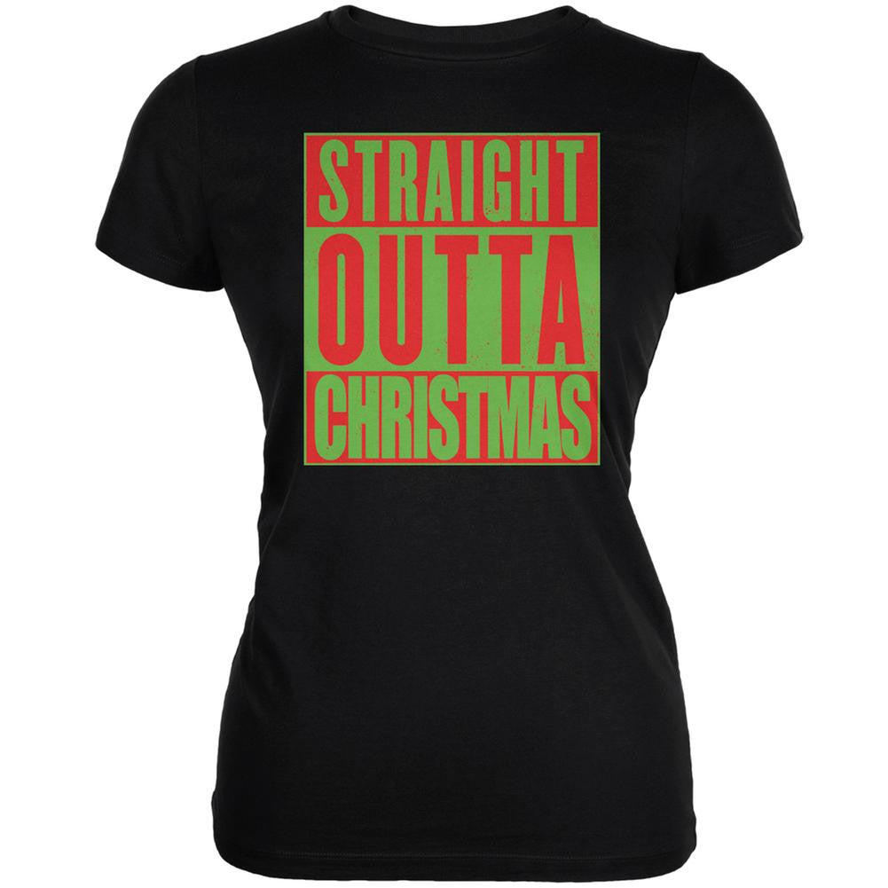 Straight Outta Christmas Black Juniors Soft T-Shirt Juniors T-Shirts Old Glory 2XL Black 