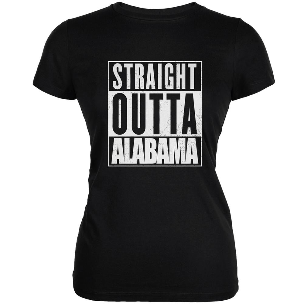 Straight Outta Alabama Black Juniors Soft T-Shirt Juniors T-Shirts Old Glory 2XL Black 