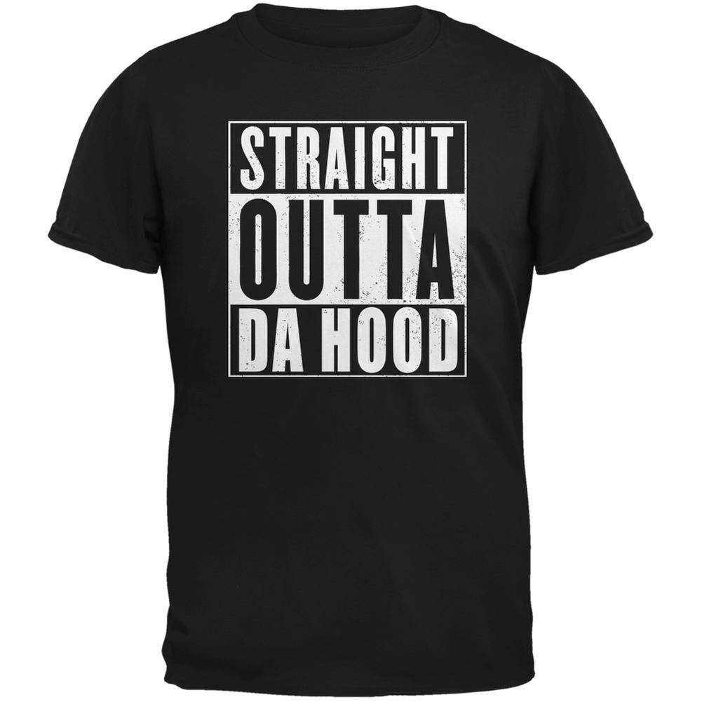 Straight Outta Da Hood Black Adult T-Shirt Men's T-Shirts Old Glory 2XL Black 