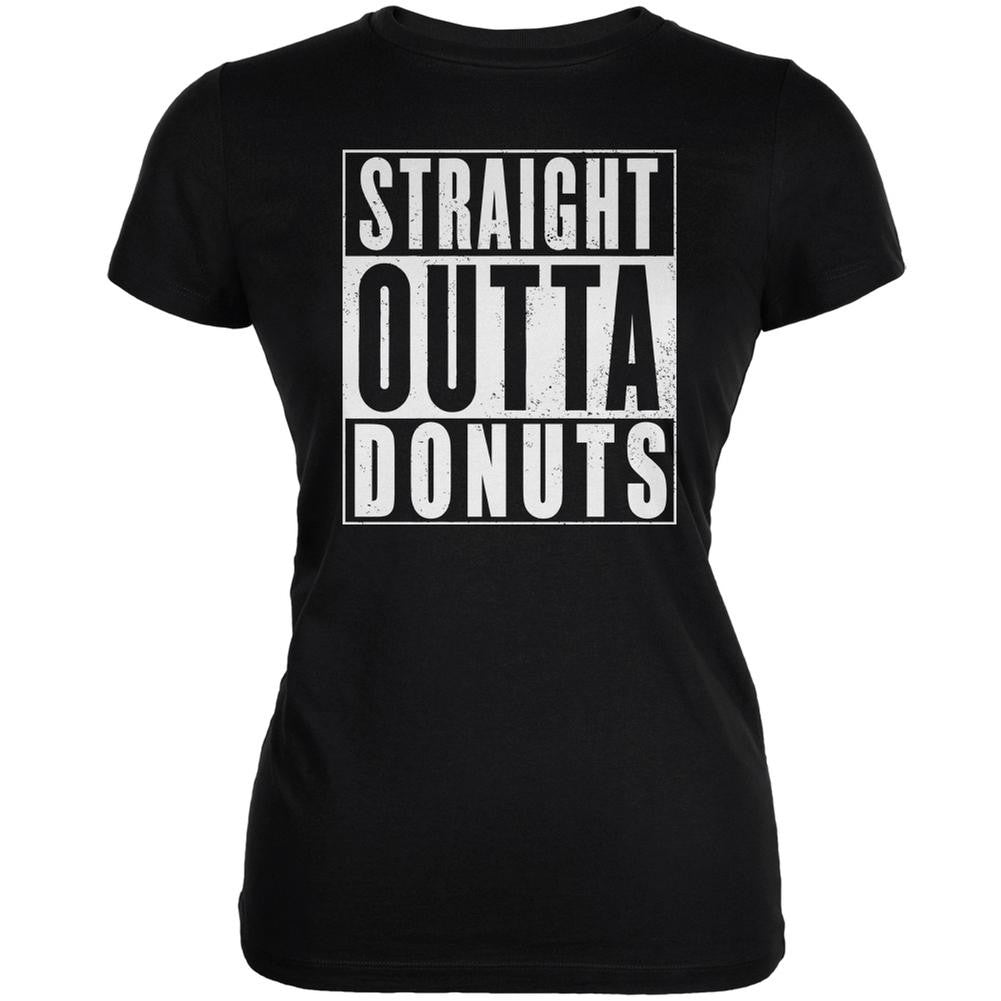 Straight Outta Donuts Black Juniors Soft T-Shirt Juniors T-Shirts Old Glory 2XL Black 