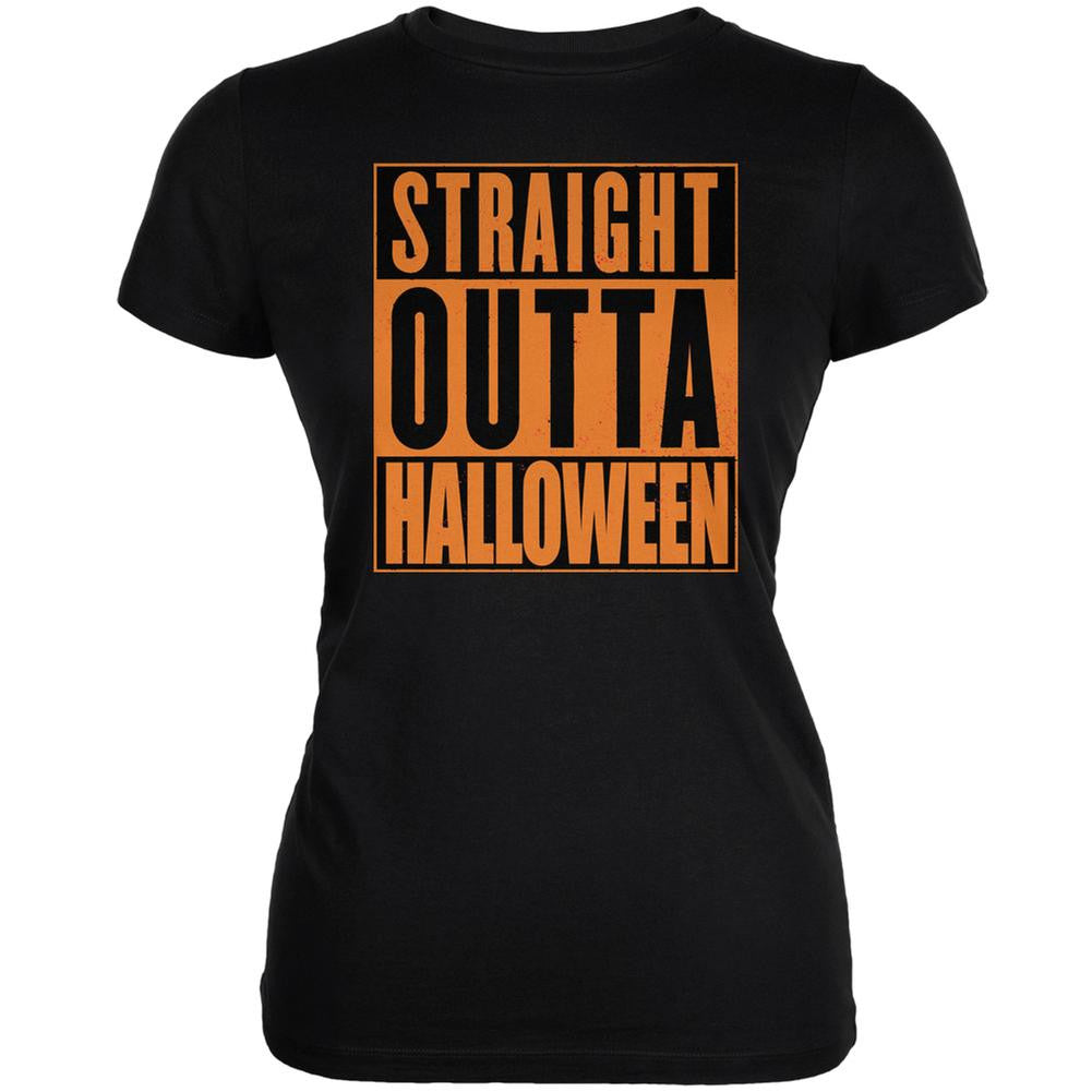 Straight Outta Halloween Black Juniors Soft T-Shirt Juniors T-Shirts Old Glory 2XL Black 