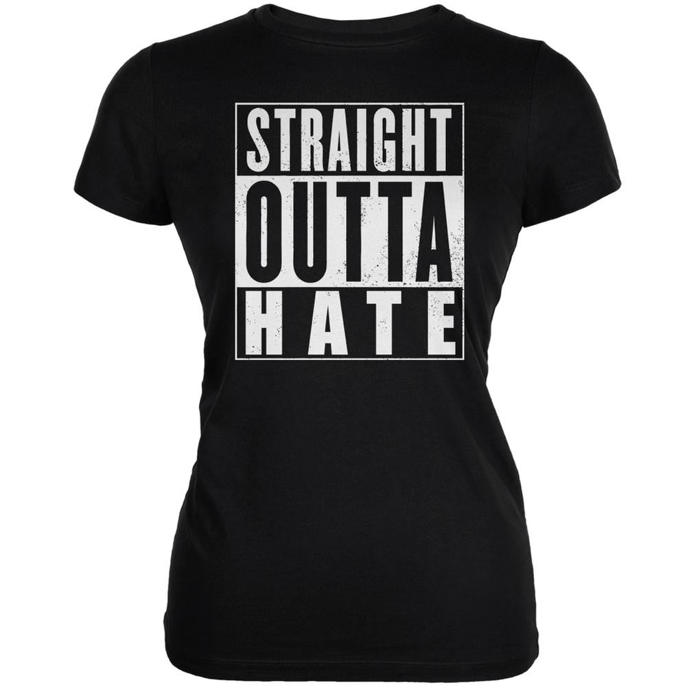 Straight Outta Hate Black Juniors Soft T-Shirt Juniors T-Shirts Old Glory 2XL Black 