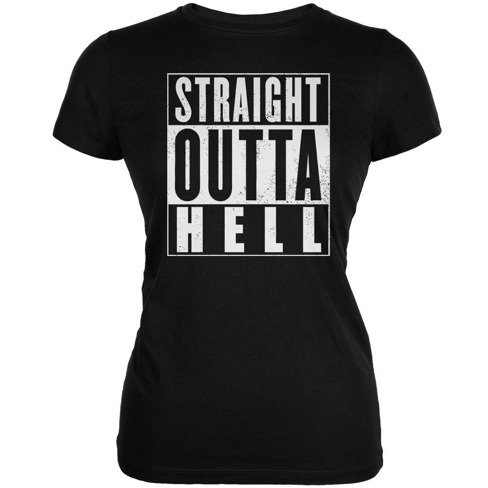 Straight Outta Hell Black Juniors Soft T-Shirt Juniors T-Shirts Old Glory 2XL Black 