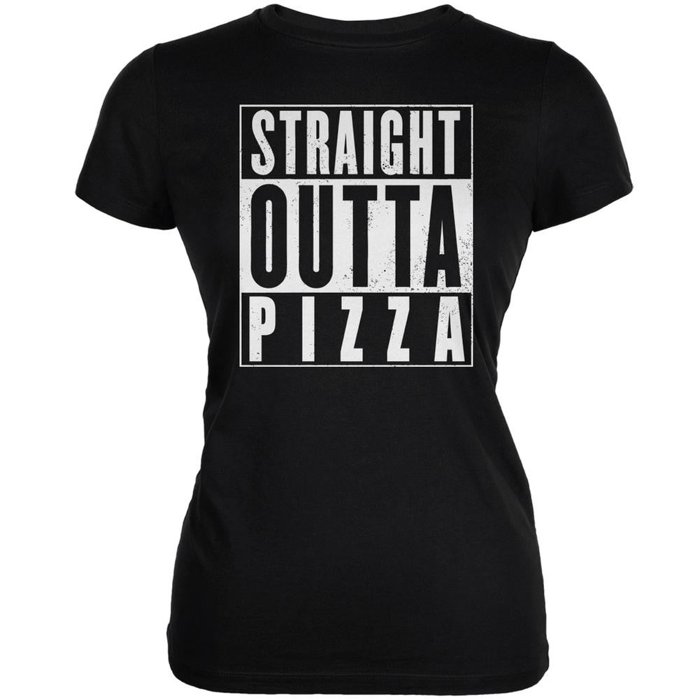 Straight Outta Pizza Funny Black Juniors Soft T-Shirt Juniors T-Shirts Old Glory 2XL Black 