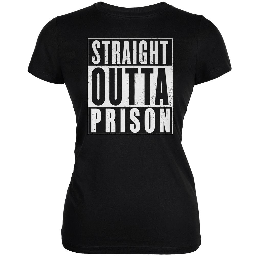 Straight Outta Prison Black Juniors Soft T-Shirt Juniors T-Shirts Old Glory 2XL Black 