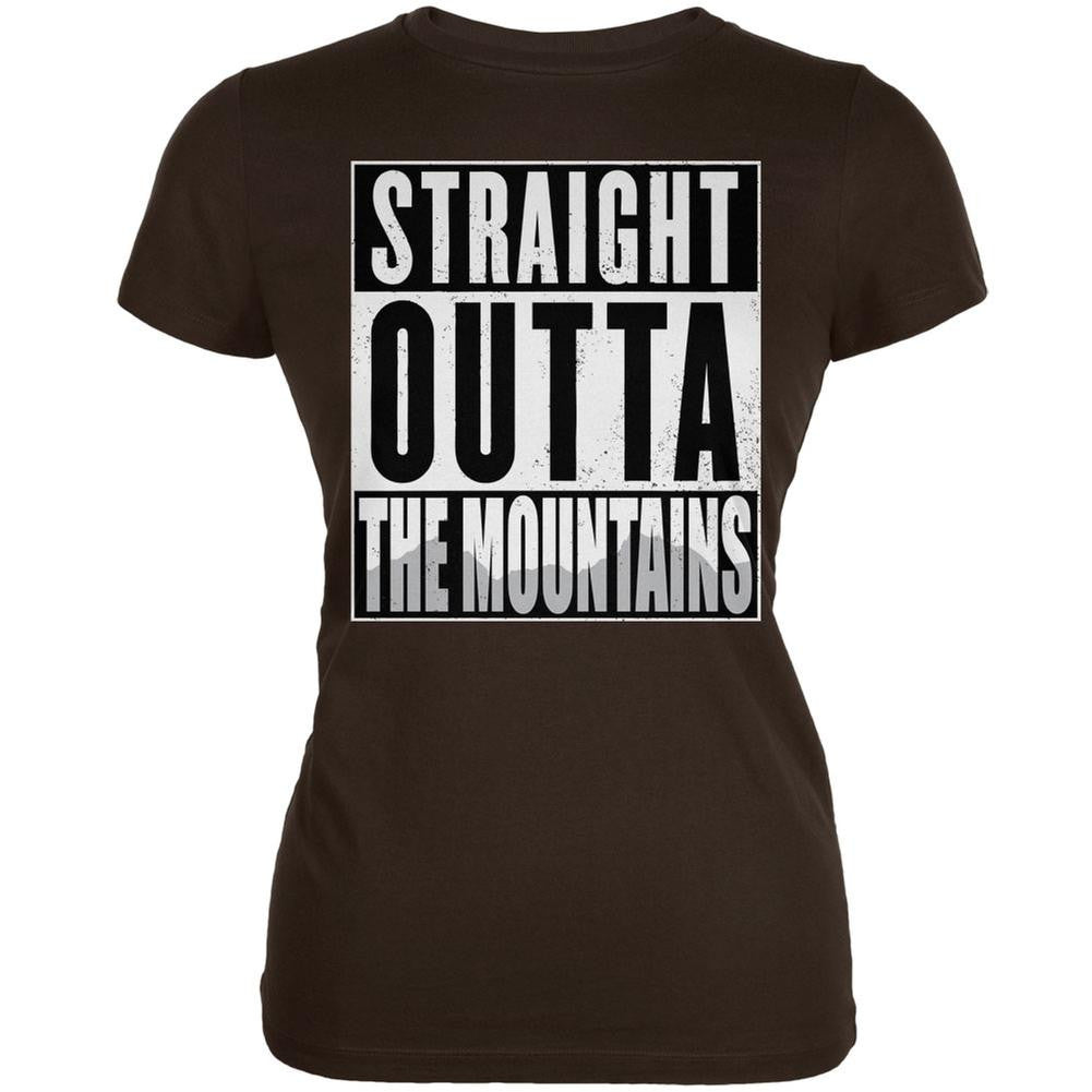 Straight Outta the Mountains Brown Juniors Soft T-Shirt Juniors T-Shirts Old Glory 2XL Brown 