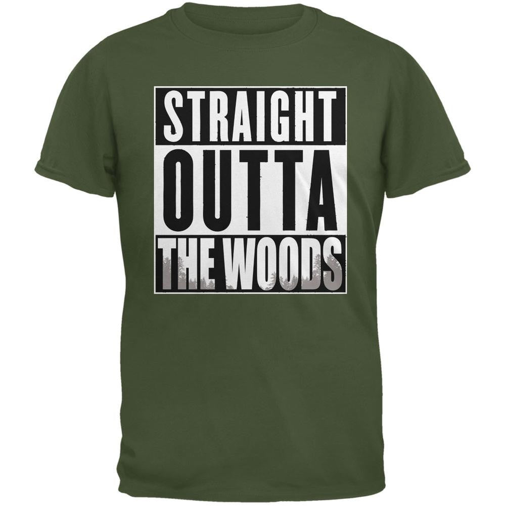 Straight Outta the Woods Military Green Adult T-Shirt Men's T-Shirts Old Glory 2XL Green 