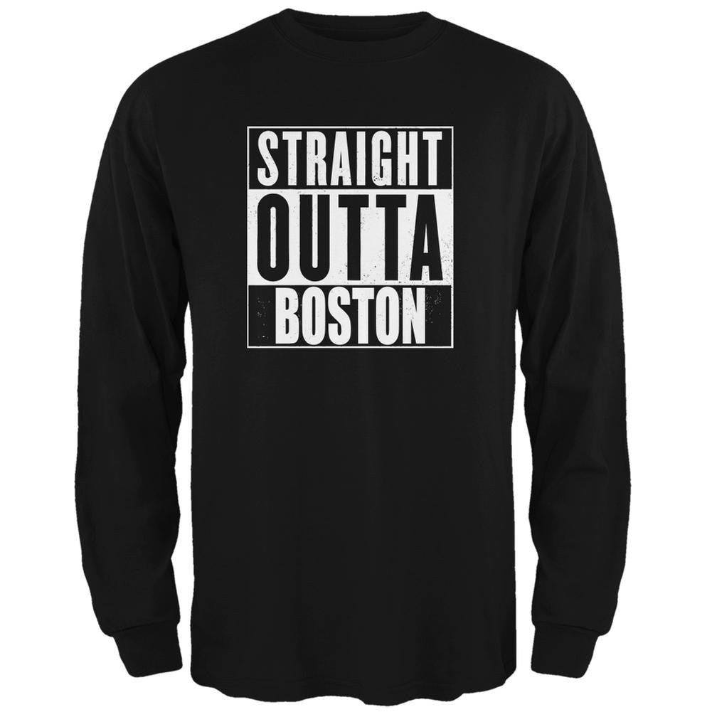 Straight Outta Boston Black Adult Long Sleeve T-Shirt Men's Long Sleeves Old Glory 2XL Black 