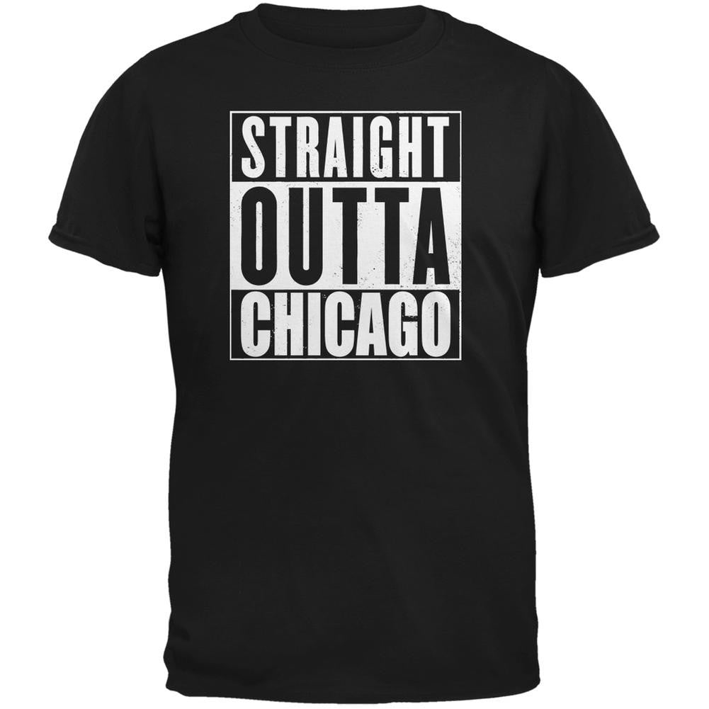 Straight Outta Chicago Black Adult T-Shirt Men's T-Shirts Old Glory 2XL Black 