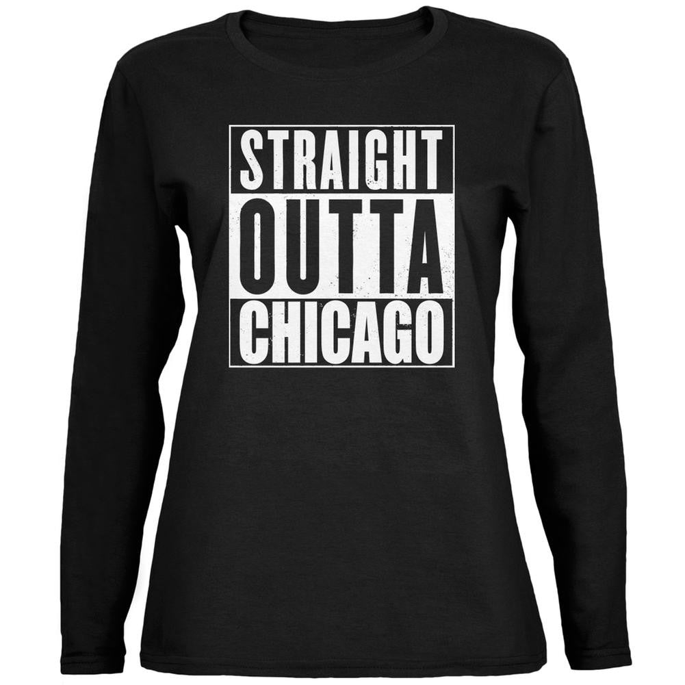 Straight Outta Chicago Black Womens Long Sleeve T-Shirt Women's Long Sleeves Old Glory 2XL Black 