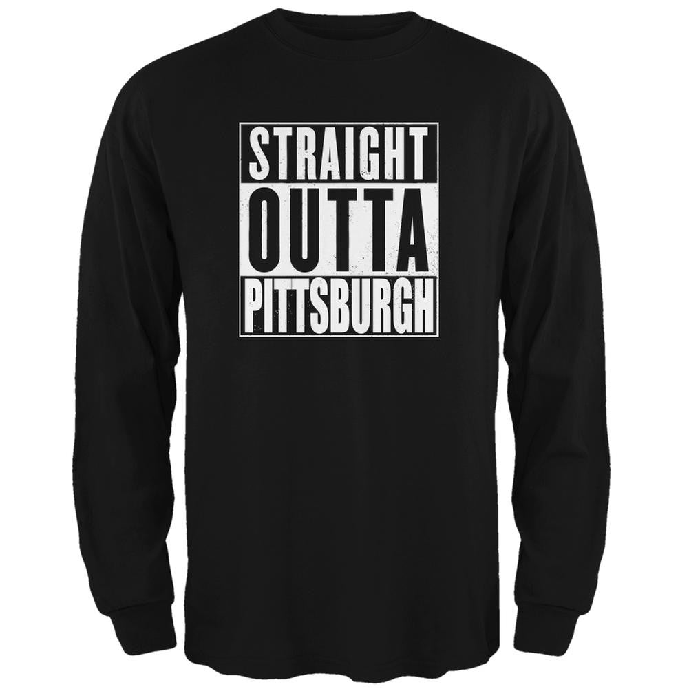 Straight Outta Pittsburgh Black Adult Long Sleeve T-Shirt Men's Long Sleeves Old Glory 2XL Black 
