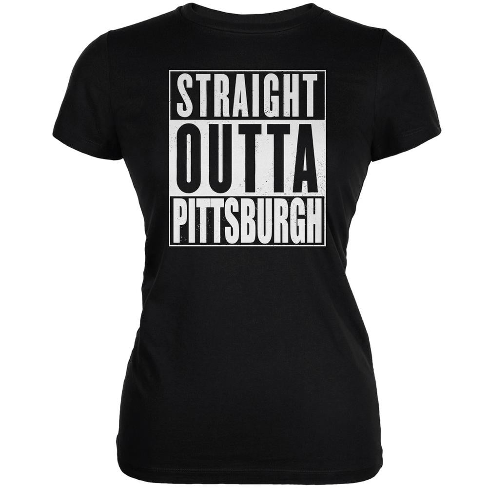Straight Outta Pittsburgh Black Juniors Soft T-Shirt Juniors T-Shirts Old Glory 2XL Black 
