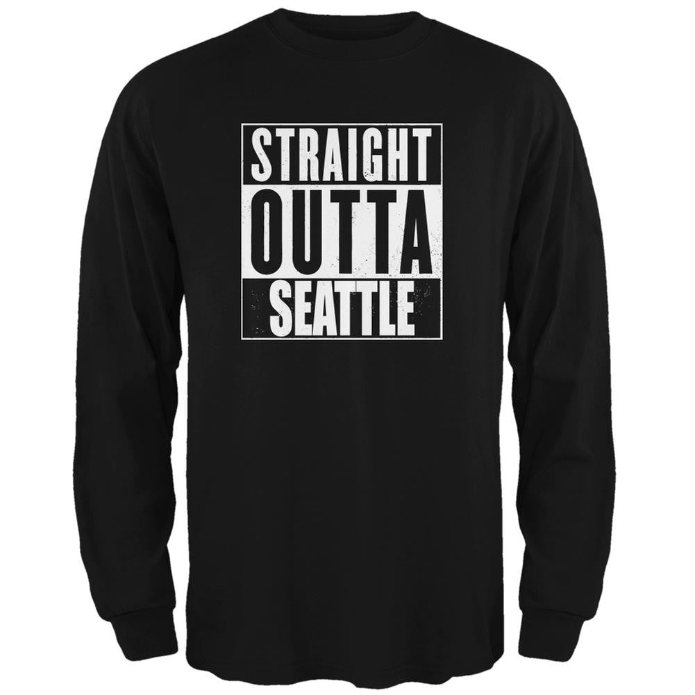 Straight Outta Seattle Black Adult Long Sleeve T-Shirt Men's Long Sleeves Old Glory 2XL Black 