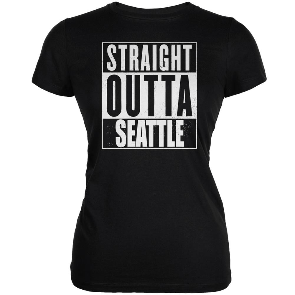 Straight Outta Seattle Black Juniors Soft T-Shirt Juniors T-Shirts Old Glory 2XL Black 