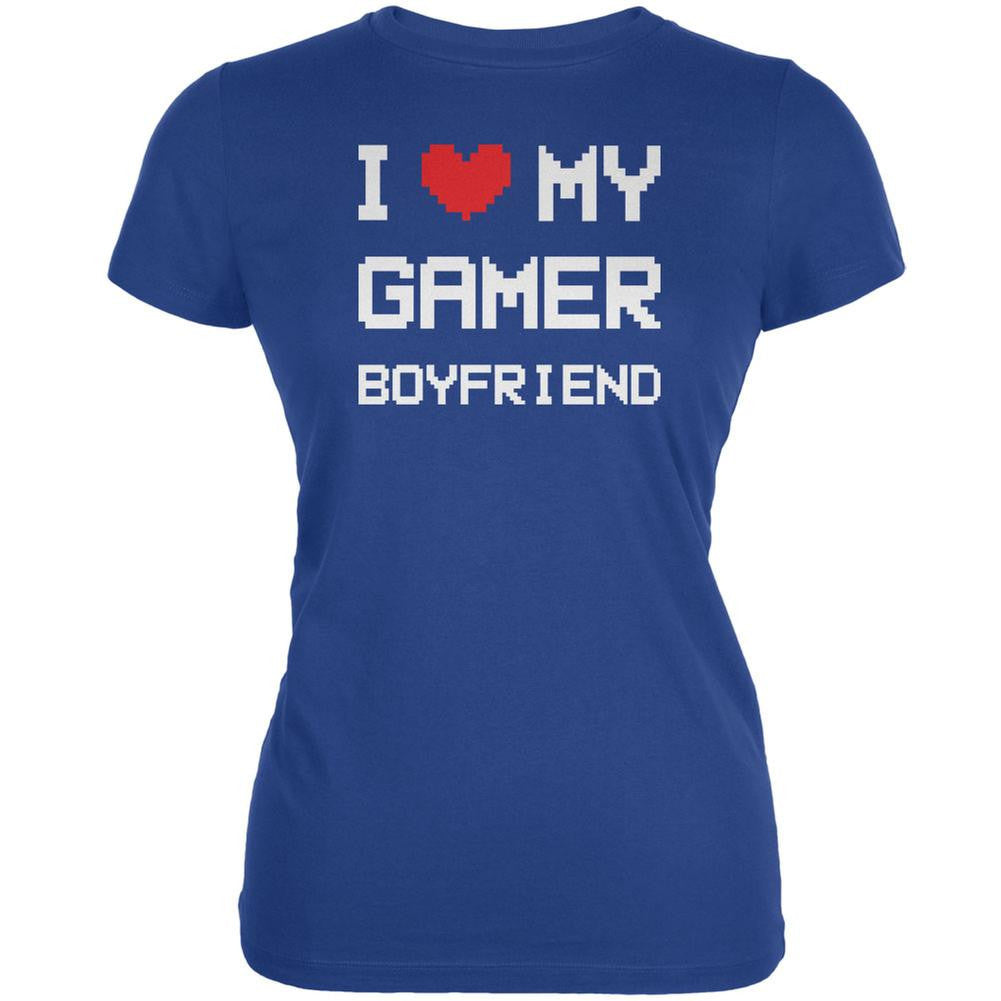 I Heart Love My Gamer Boyfriend Royal Juniors Soft T-Shirt Juniors T-Shirts Old Glory 2XL Blue 