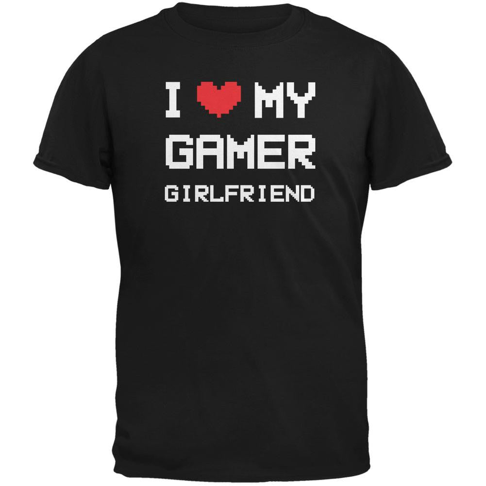 I Heart Love My Gamer Girlfriend Black Adult T-Shirt Men's T-Shirts Old Glory 2XL Black 