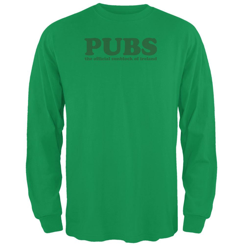 St Patricks Day Pubs Sunblock Ireland Irish Green Adult Long Sleeve T-Shirt Men's T-Shirts Old Glory 2XL Green 