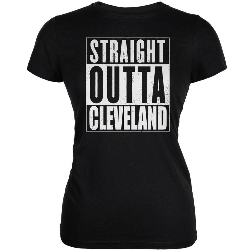 Straight Outta Cleveland Black Juniors Soft T-Shirt Juniors T-Shirts Old Glory 2XL Black 