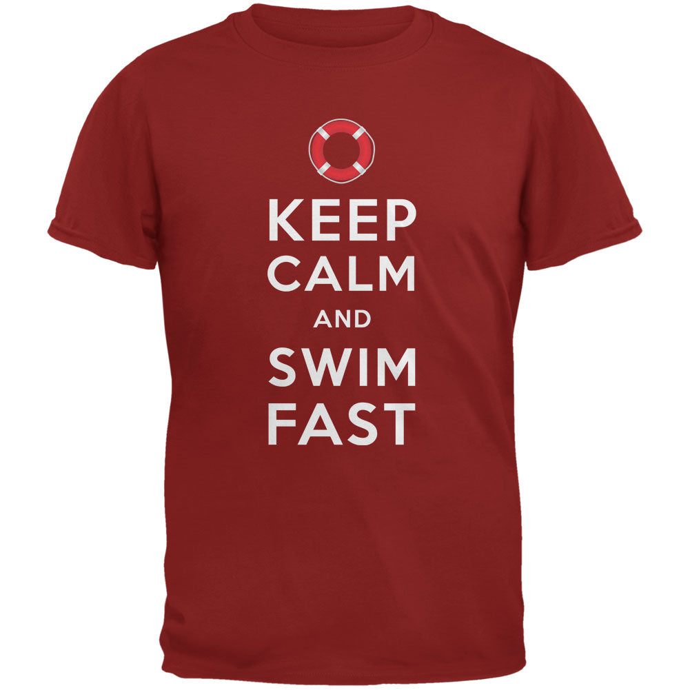 Lifeguard Keep Calm and Swim Fast Cardinal Red Adult T-Shirt Men's T-Shirts Old Glory 2XL Red 